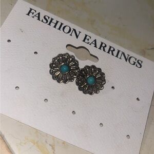 Silver and Turquoise Flower Earrings